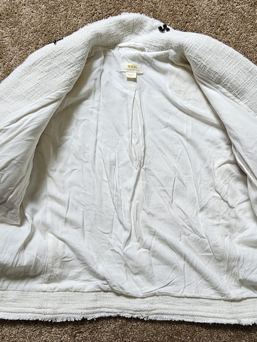 Anthropologie Maeve Decorative Tweed White Embellished Blazer Size M - Picture 6 of 11
